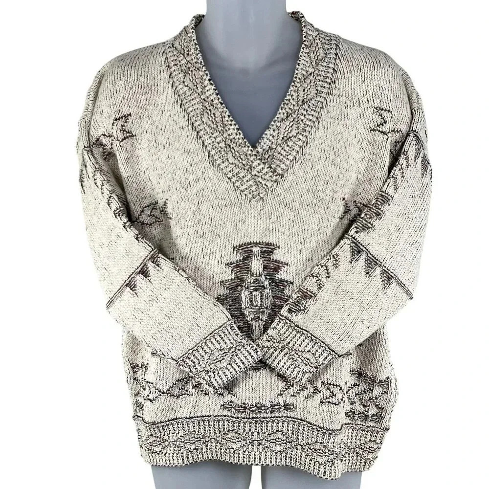 Vintage Equipt Mens L-XL Aztec Pullover Sweater Southwestern Cotton Blend Hippie
